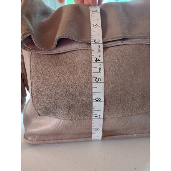 Antik Kraft Suede Beige Gray Tassel Fold-over Crossbody Purse Shoulder Bag - Picture 6 of 14